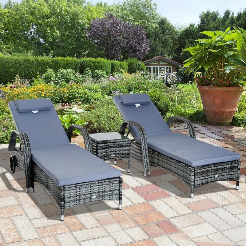 Berkhamsted 200Cm Long Reclining Single Sun Lounger with Cushions and Table