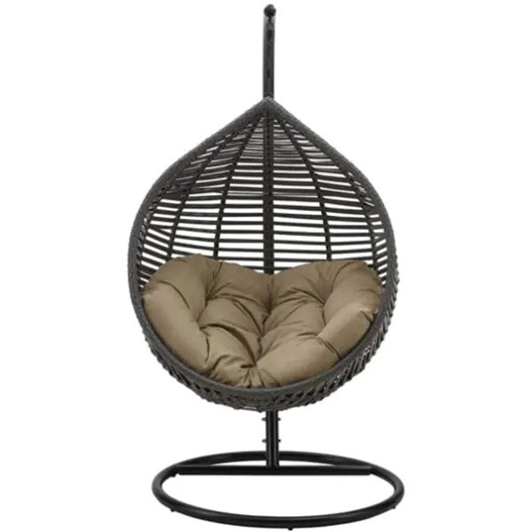 Modway Garner Outdoor Patio Wicker Rattan Teardrop Swing Chair in Gray Mocha