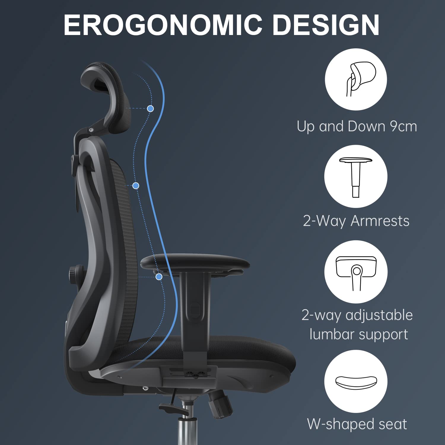 SIHOO Office Desk Chair, Ergonomic Computer Office Chair with Adjustable Headrest and Lumbar Support,High Back Executive Swivel Chair