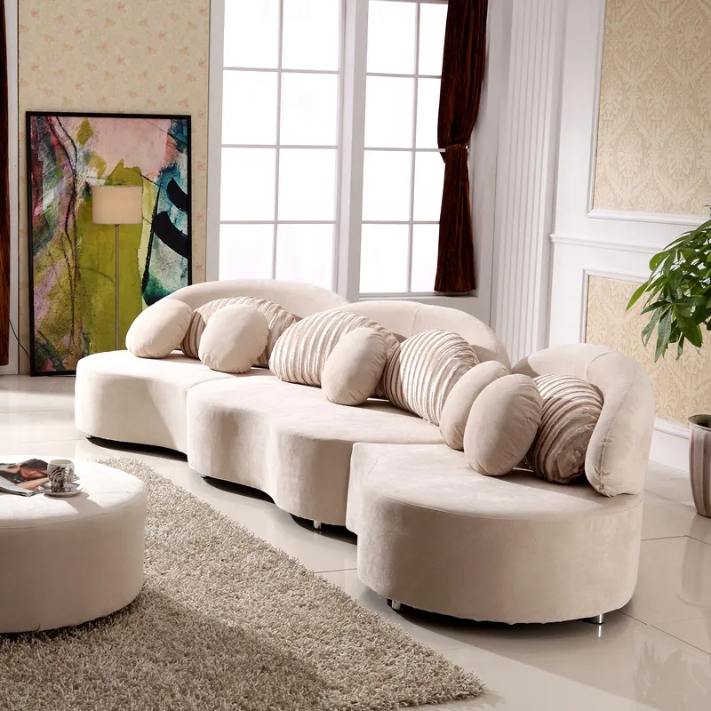 Curved Sectional Sofa Light Gray Velvet Upholstered 7 Seater Floor Sofa with Ottoman