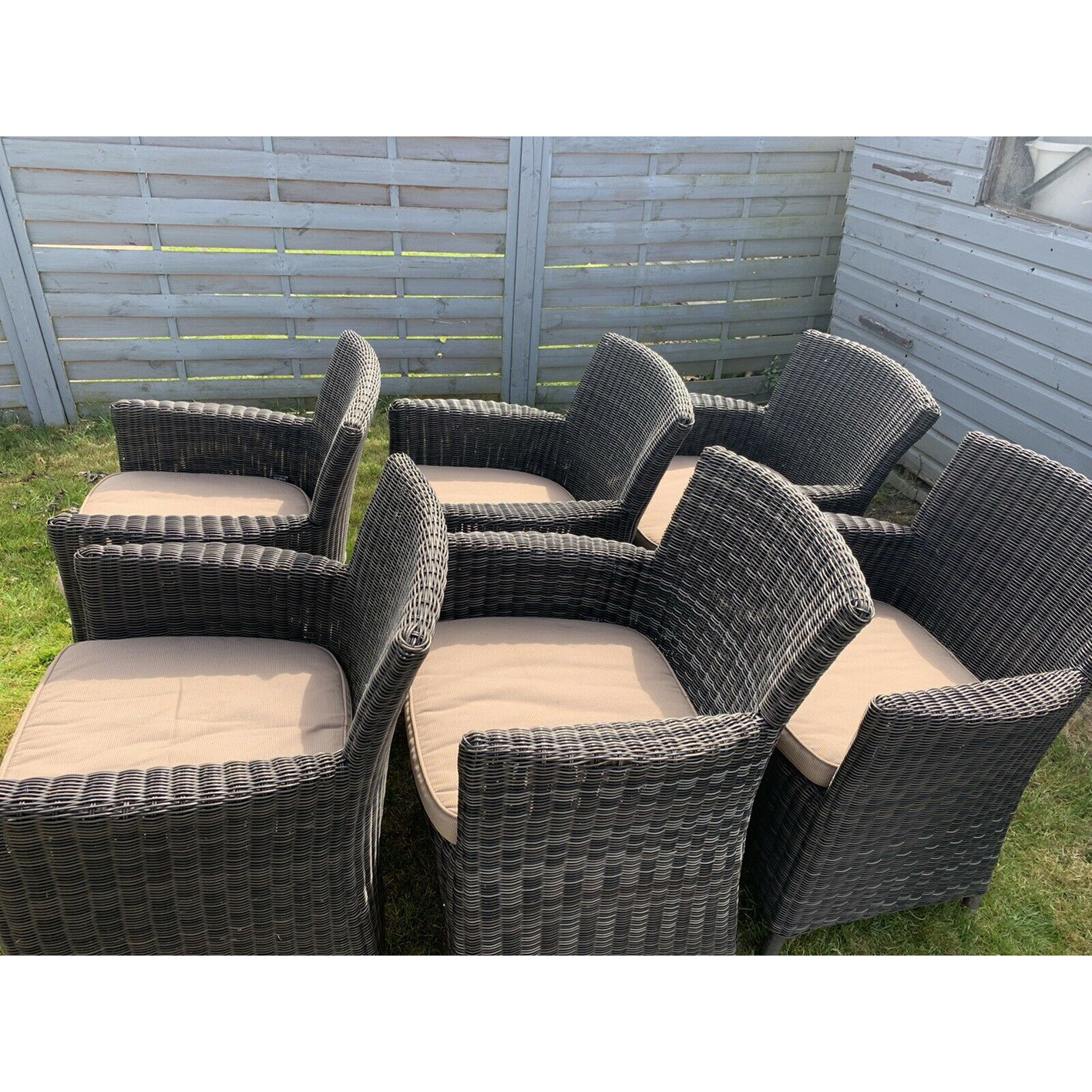 Rattan Garden Dining Table and 6 Chairs with Cushions. Excellent Condition