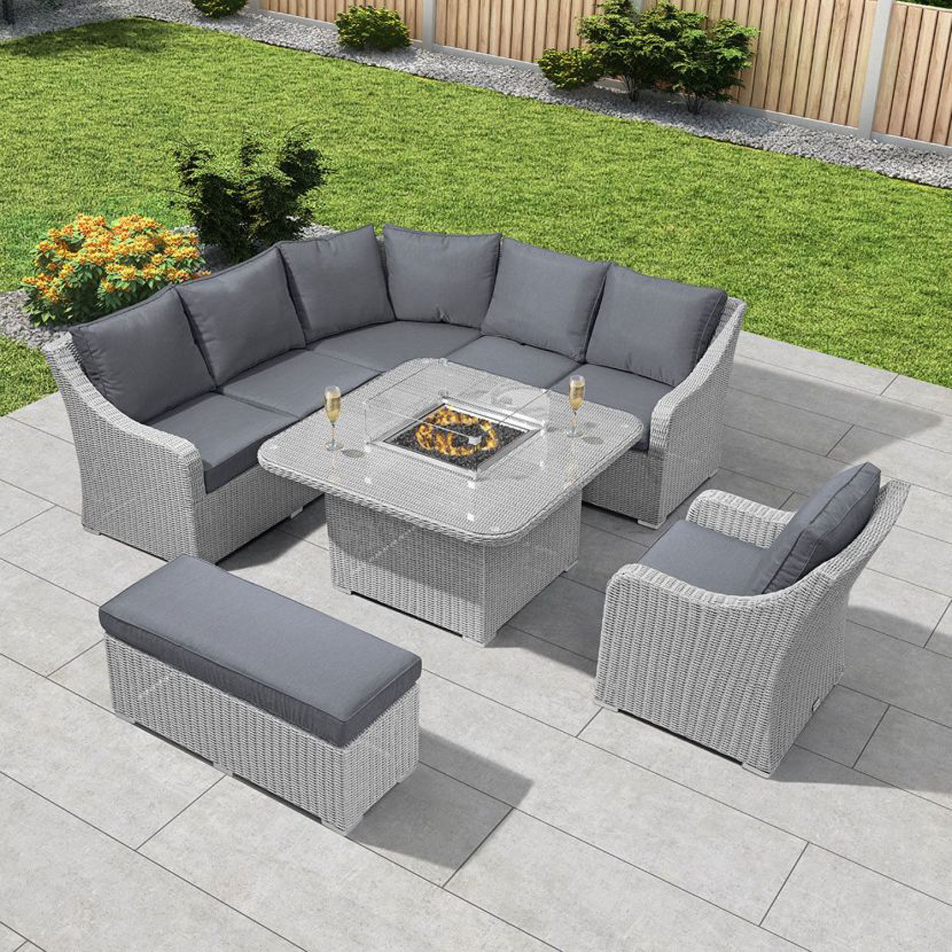 Harper Casual Dining Corner Sofa Set with Firepit Table