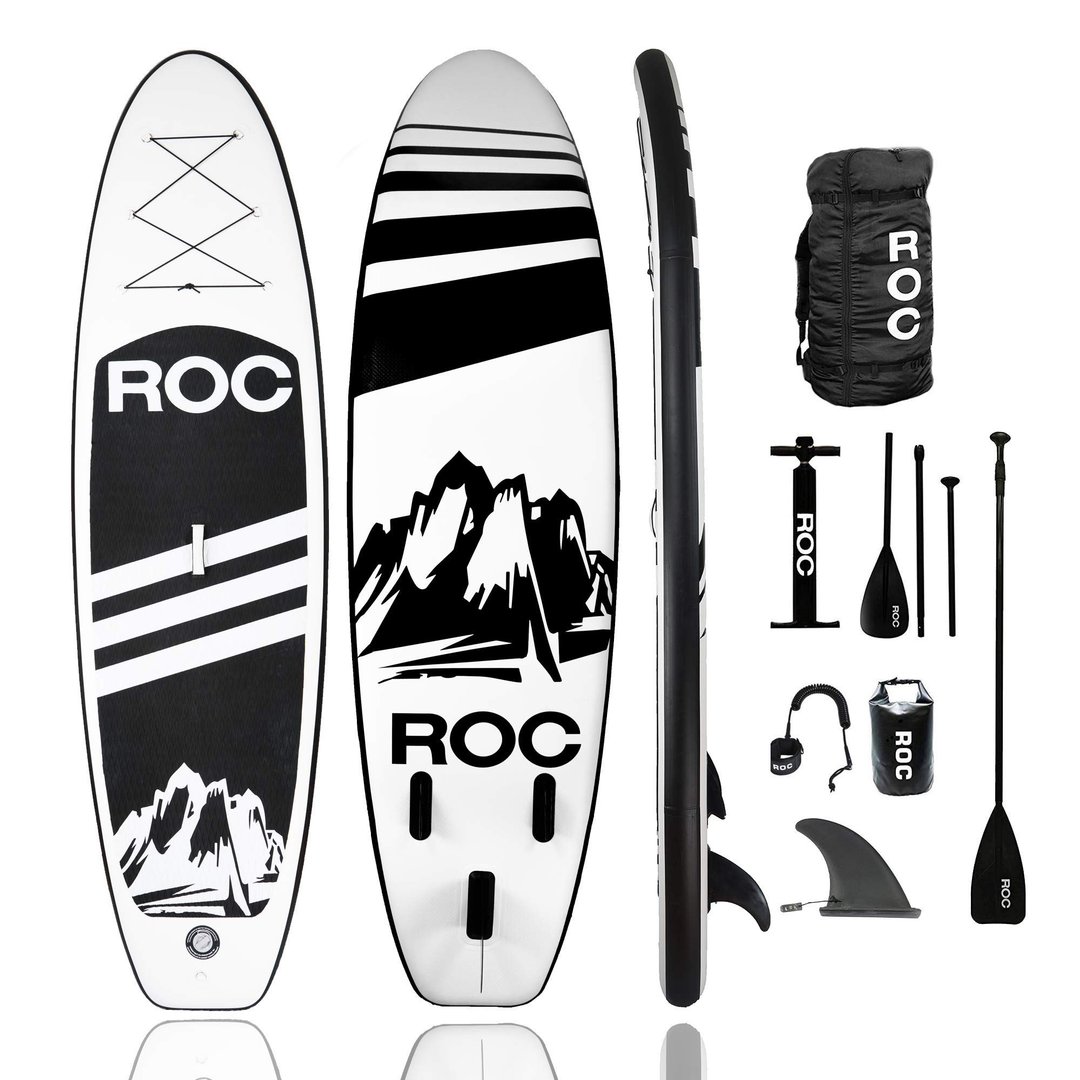 Roc Inflatable Stand Up Paddle Board with Premium sup Accessories & Backpack, Non-Slip Deck, Waterproof Bag, Leash, Paddle and Hand Pump