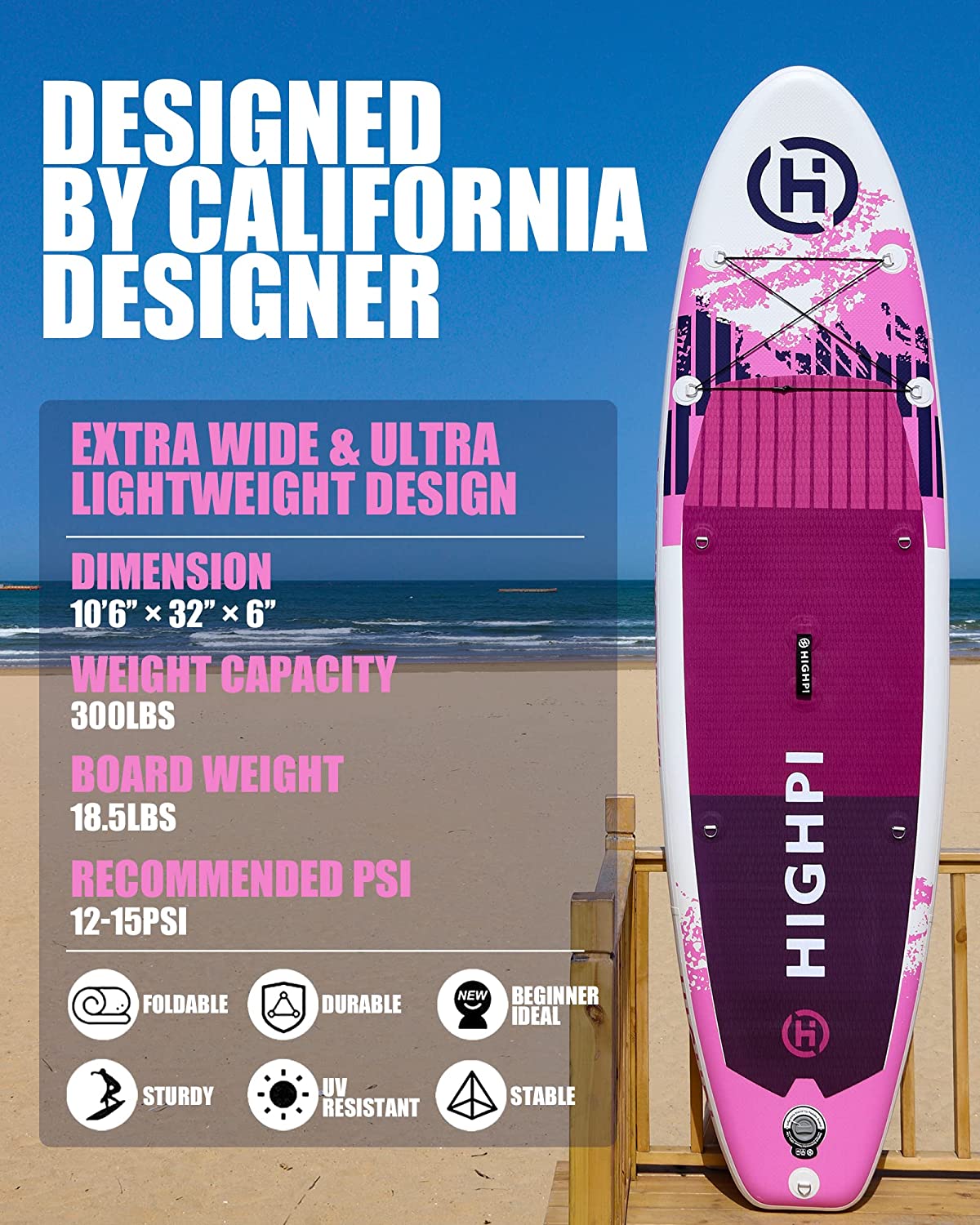 Highpi Inflatable Stand Up Paddle Boards, 10'6''x32''x6'' SUP