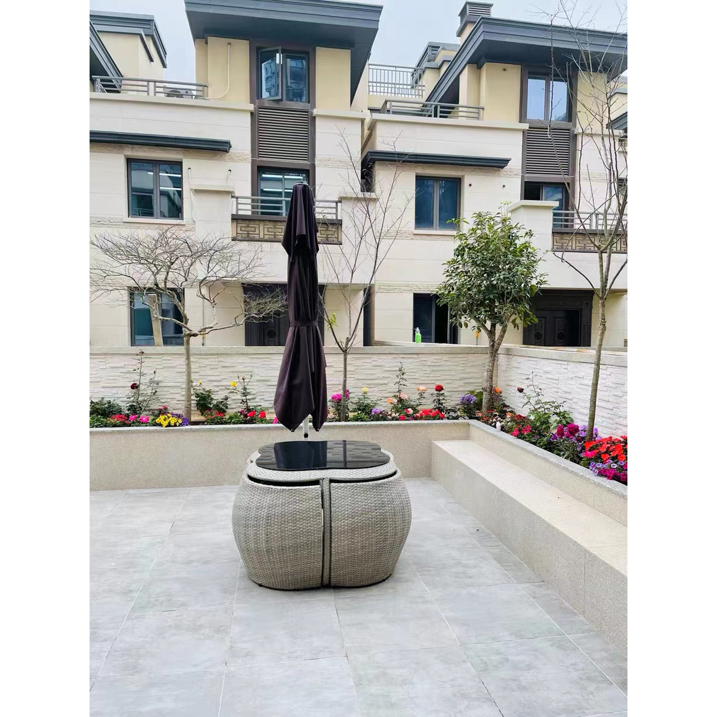 Outdoor rattan chair storage table and chair five-piece outdoor garden courtyard waterproof sunscreen furniture outdoor balcony rattan table and chair