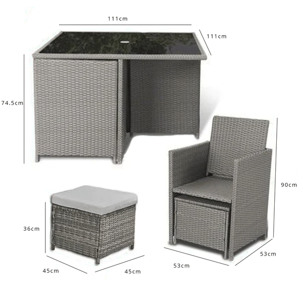 8 Seater Rattan Cube Outdoor Dining Set With Parasol - Grey Weave
