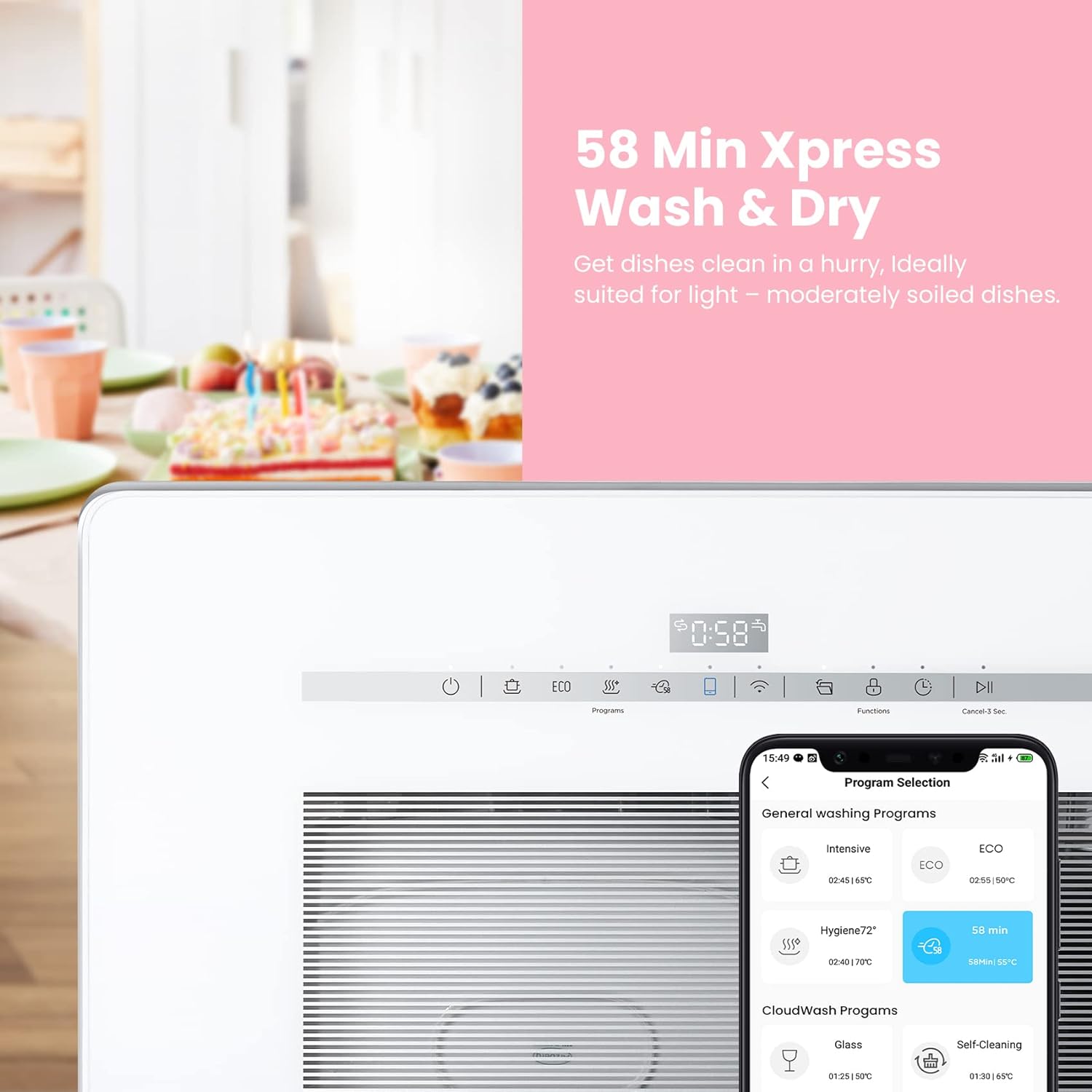 COMFEE' Mini Plus Dishwasher TD305-W Compact Table Top Dishwasher with 3 Place Settings, 7 Programmes, Touch Control, LED Display, Delay Start and Off-peak Wash Function - White [Energy Class F]