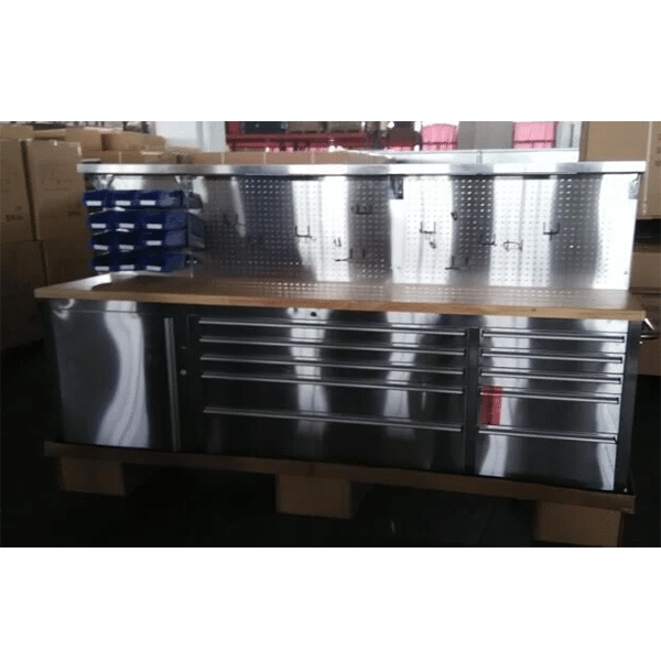 84INCH STAINLESS STEEL TOOL TROLLEY BOX CABINET WITH STAINLESS STEEL BACK BOARD
