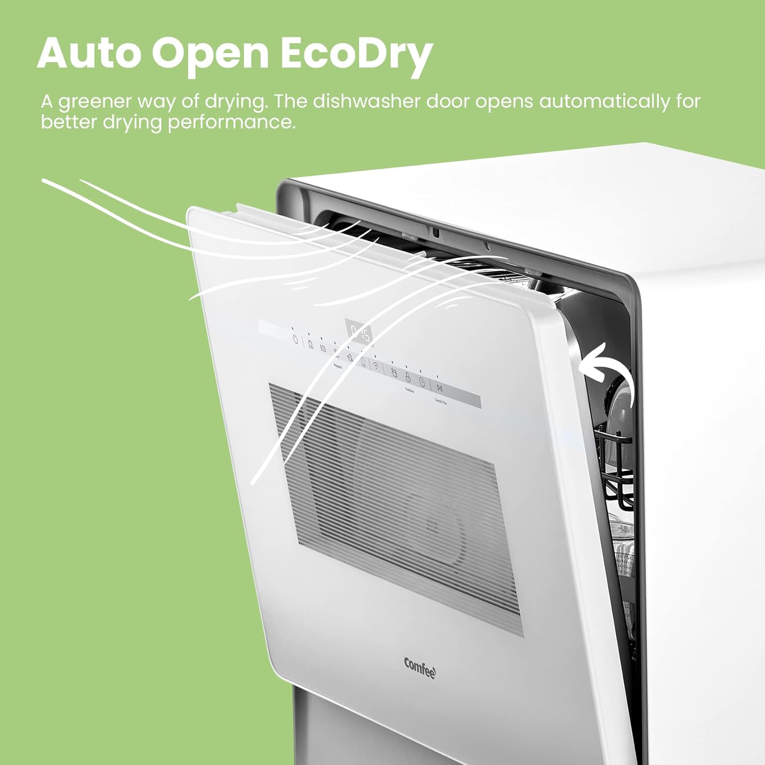 COMFEE' Mini Plus Dishwasher TD305-W Compact Table Top Dishwasher with 3 Place Settings, 7 Programmes, Touch Control, LED Display, Delay Start and Off-peak Wash Function - White [Energy Class F]