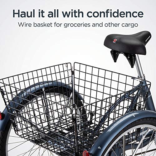 Schwinn Meridian Adult Tricycle, 24 or 26-Inch Wheel Options, Low Step-Through Aluminum Frame, Cargo Basket, Multiple Colors