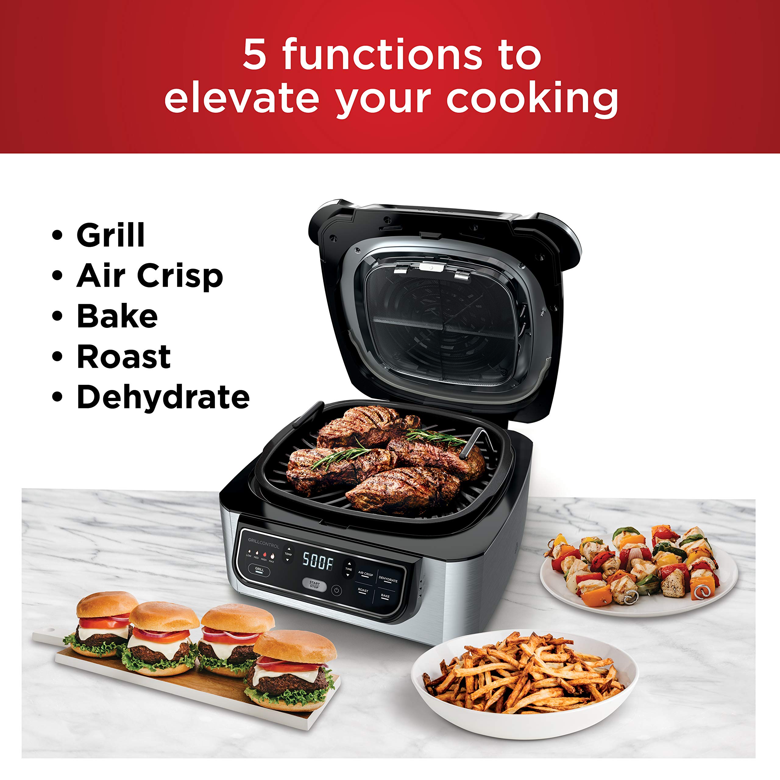Ninja Foodi 5-in-1 Indoor Grill with Air Fry, Roast, Bake & Dehydrate (AG302), Black and Silver