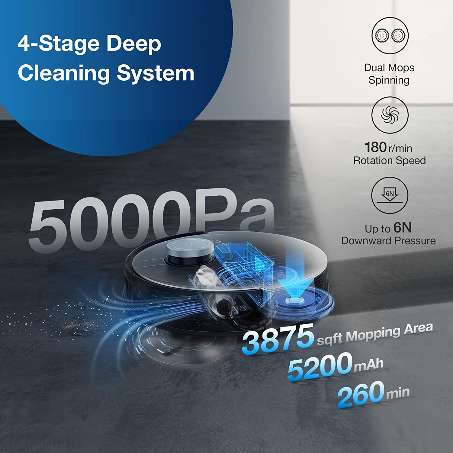 ECOVACS DEEBOT X1 OMNI Robot Vacuum Cleaner, Auto Mop Washing/Hot Air Drying/Water Refilling/Auto-Emptying, 260 min, 3875 sqft, Dual Mops, 3D Maps, Live Monitoring & Video Call, YIKO Voice Interaction