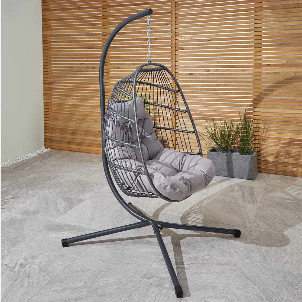 BRADWAY HANGING EGG CHAIR WITH GREY CUSHIONS