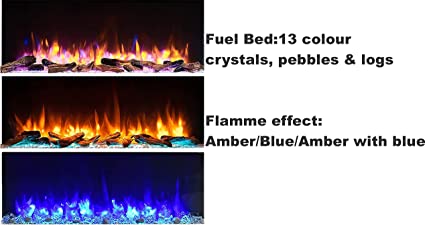 Endeavour Fires Runswick Wall Mounted Electric Fire, 220/240Vac, 50 Hz, 1&2kW, 7 day Programmable remote control with an Off White MDF Mantel & Plinth