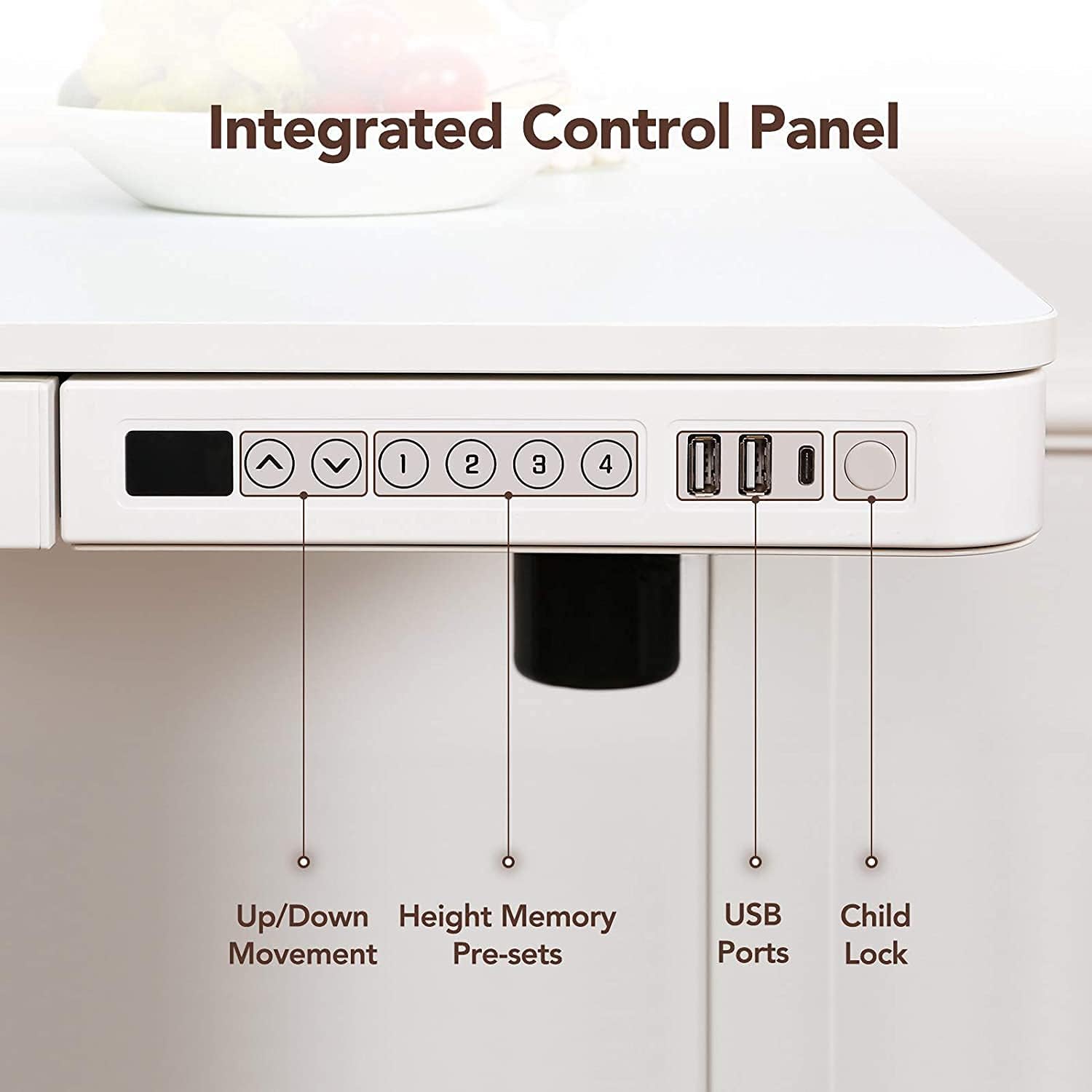 FLEXISPOT Comhar EW8M Electric Standing Desk, Home Office Electric Height Adjustable Sit-Stand Desk 120 * 60cm Maple Top with Drawer & Fast USB Chargers (White Frame+Maple Top)