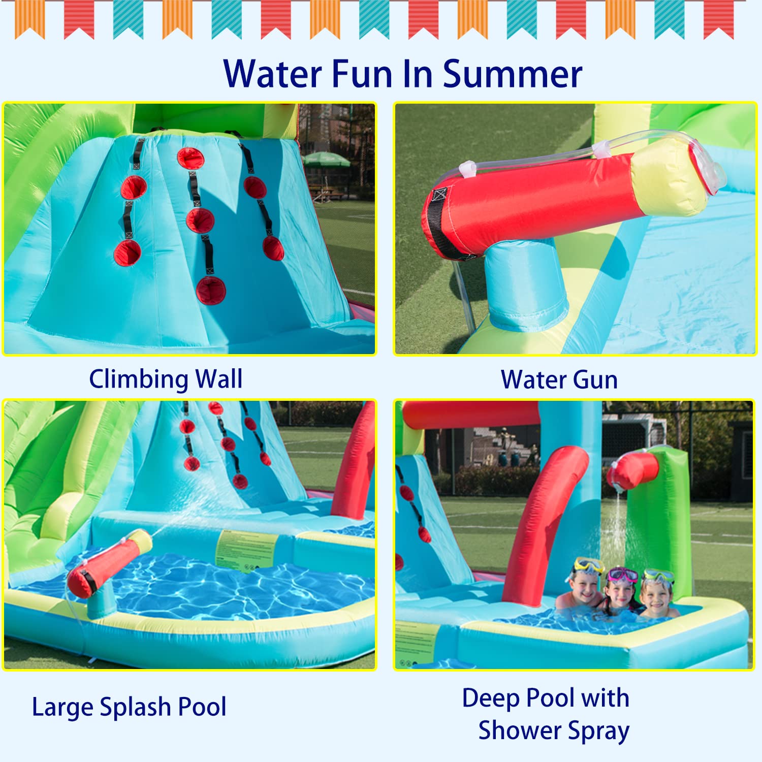 HIJOFUN Inflatable Water Slide for Kids and Adults,6-in-1 Bounce House with Waterslide Park,Air Blower,Deep Pool,Splash Pool,Water Cannon,Climbing Wall and Jumping Bouncer for Backyard Outdoor