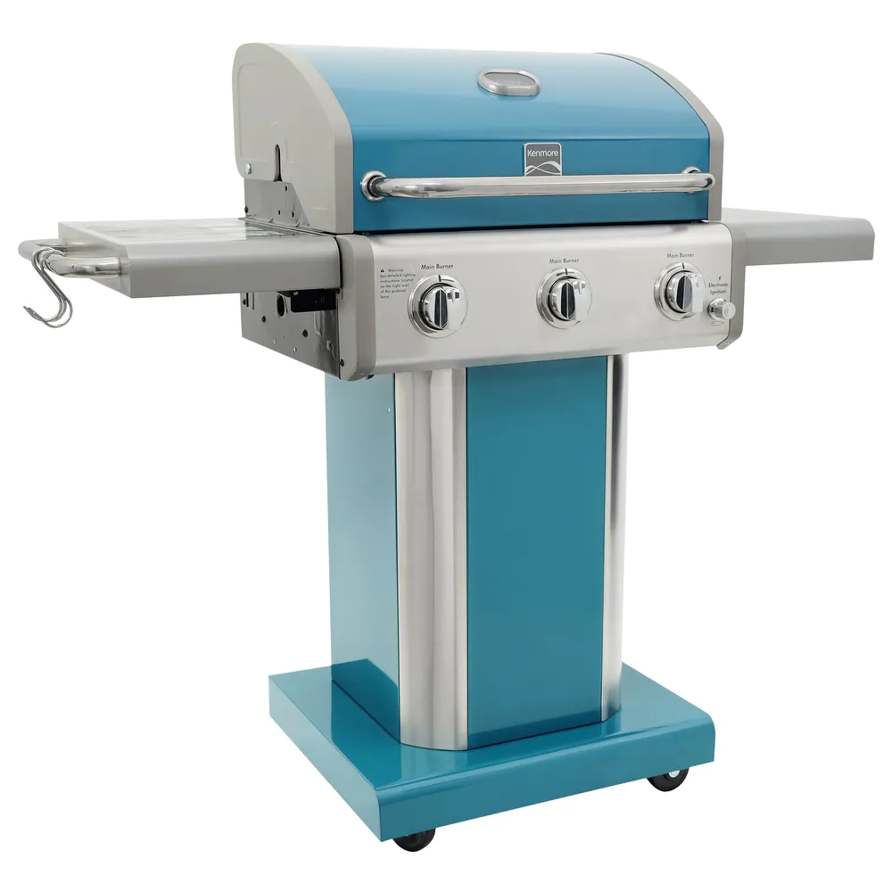 Kenmore 3 Burner Pedestal Grill with Foldable Side Shelves - product size:1298*613*1145mm