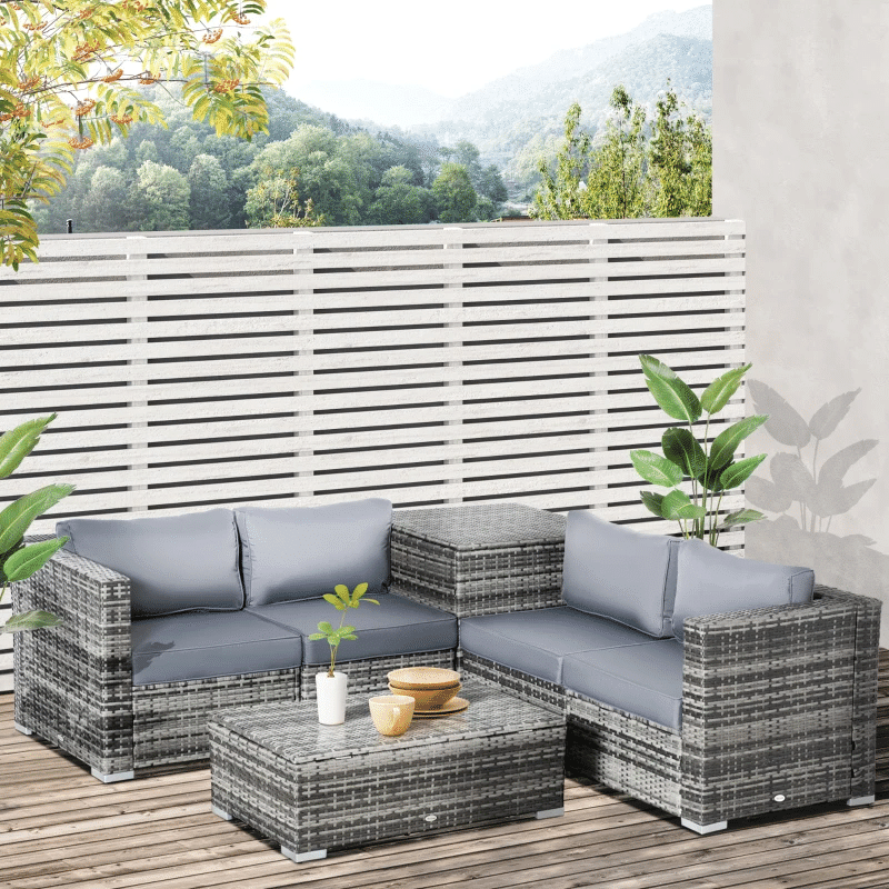Outsunny 4-Seater PE Rattan Outdoor Garden Furniture Set Mixed Grey