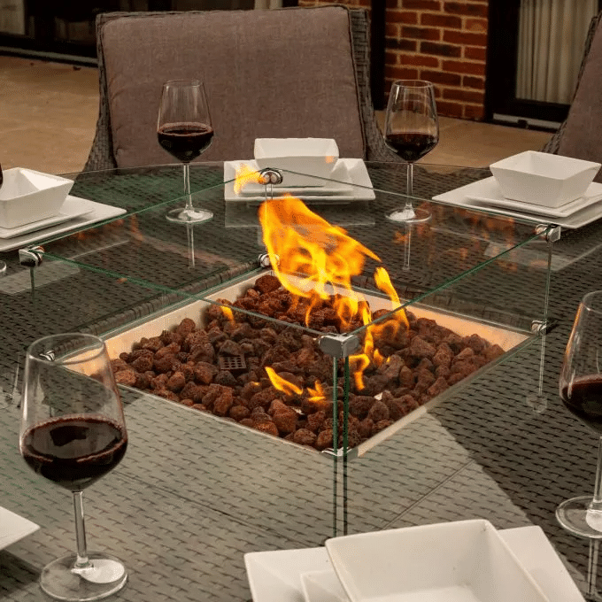 Bracken Outdoors Georgia 6 Seat Round Rattan Garden Furniture Gas Fire Pit Set 1.35m