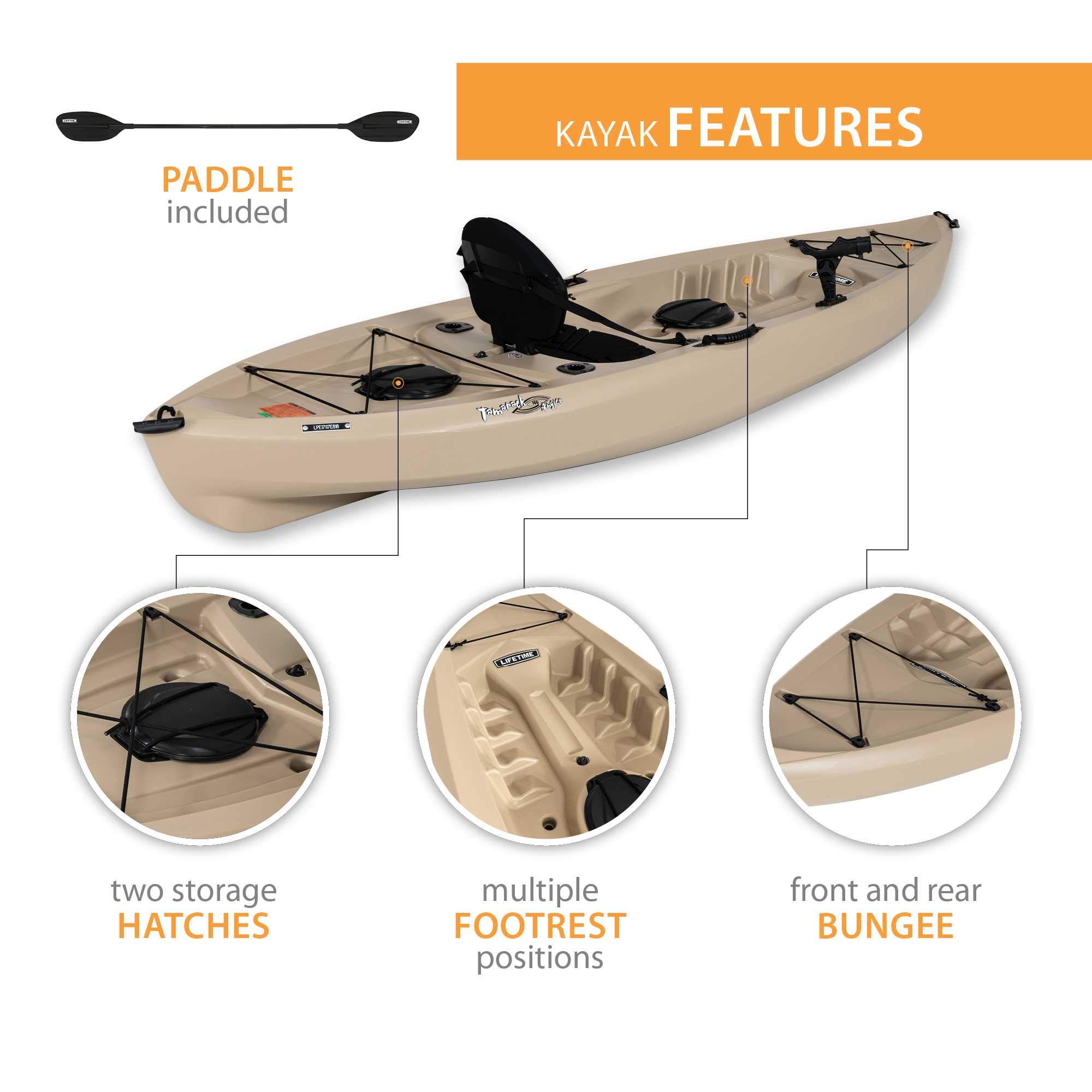 LIFETIME TIOGA 100 SIT-ON-TOP KAYAK (PADDLE INCLUDED)