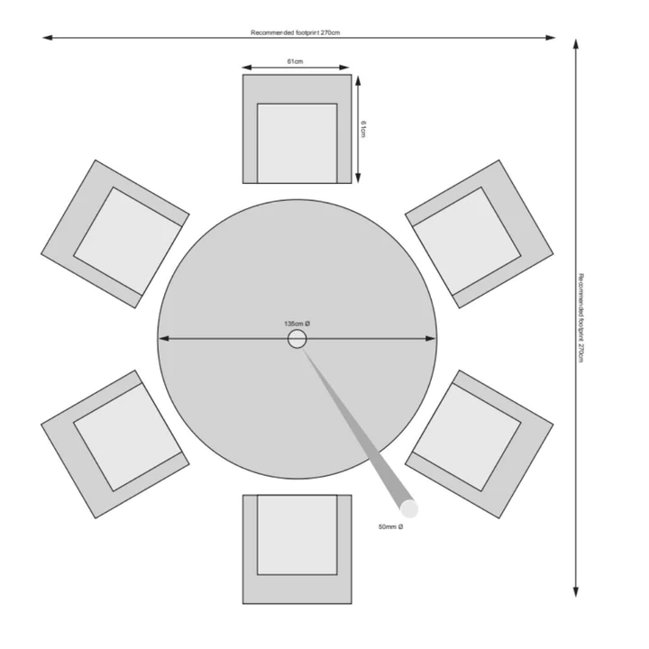 Oxford - 6 Seat Set with 135cm Round Table (Light Grey)