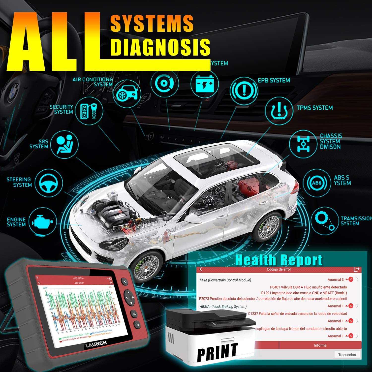 LAUNCH CRP909E Elite Full System OBD2 Scanner,OE-Level Car Diagnostic Scan Tool,26 Reset Service Functions,Key Program,TPMS,SAS,DPF,IMMO,ABS Bleeding, WiFi Free Update,TPMS As Gift