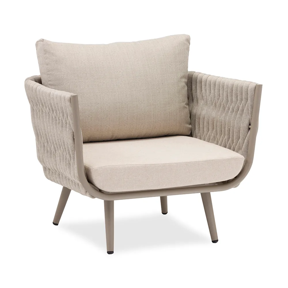 4-Pieces Outdoor Sectional Sofa Set with Webbing Seats and Cushions in Beige