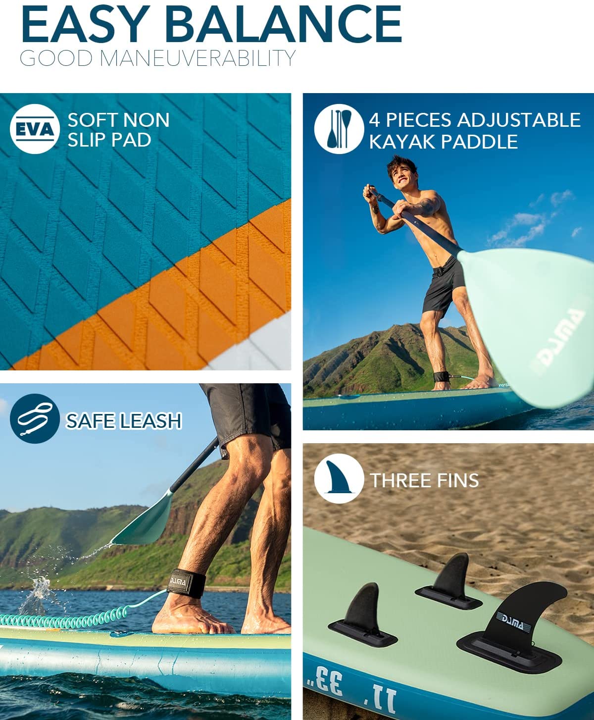 DAMA Inflatable Stand Up Paddle Board 11'*33'' *6'', Yoga Paddleboard, 11ft sup, Fishing Paddle Boards for Adults, Blow up sup, Standup sup w/Camera Seat, 4 pcs Floating Kayak Paddle, Board Carrier