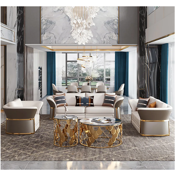 Modern Faux Leather Living Ro om Sofa Set in Brown & White Set of 3