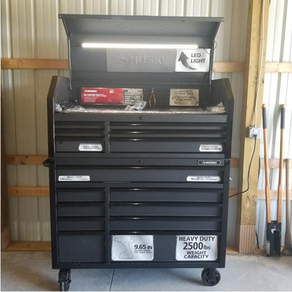 Industrial 52 in. W x 21.5 in. D 15-Drawer Tool Chest and Rolling Cabinet Combo with LED Light in Matte Black