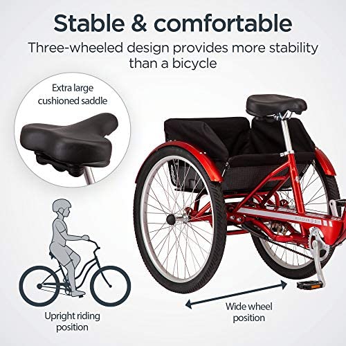 Schwinn Meridian Adult Tricycle, 24 or 26-Inch Wheel Options, Low Step-Through Aluminum Frame, Cargo Basket, Multiple Colors