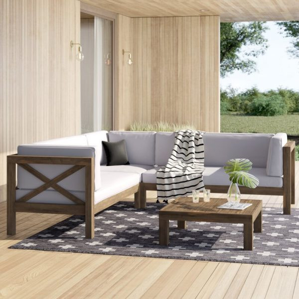 Ansel Solid Wood 5 – Person Seating Group with Cushions