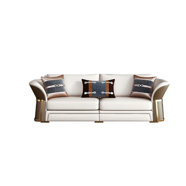 Modern Faux Leather Living Ro om Sofa Set in Brown & White Set of 3