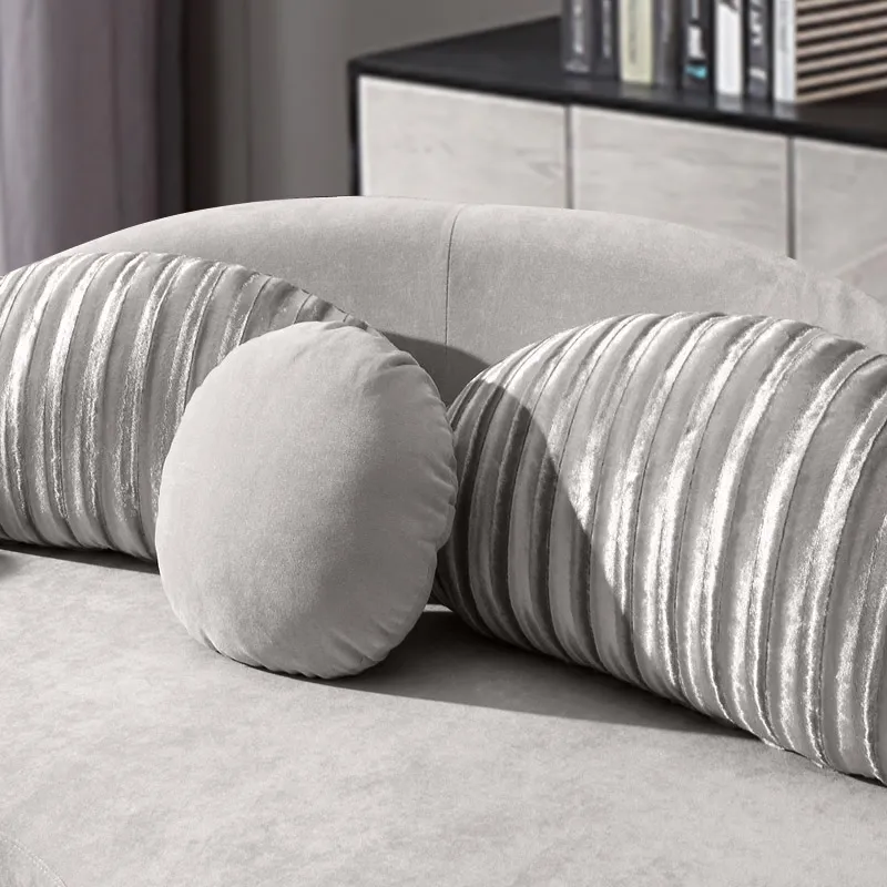 Curved Sectional Sofa Light Gray Velvet Upholstered 7 Seater Floor Sofa with Ottoman