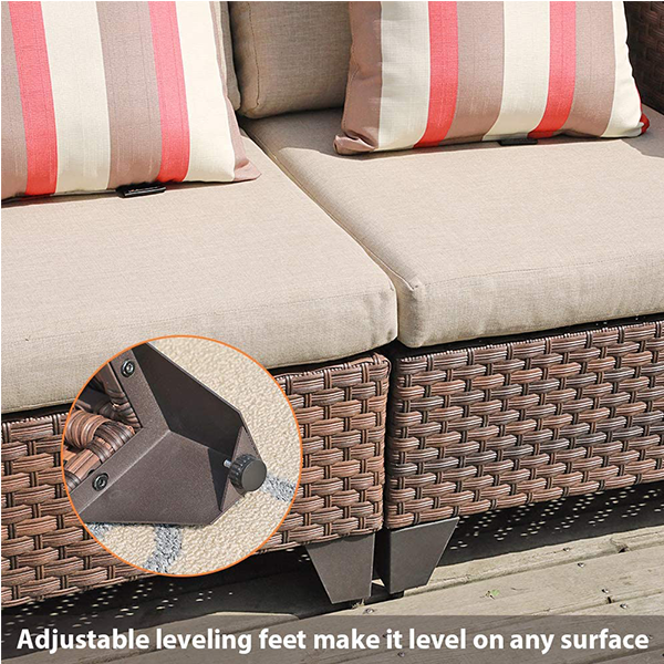 5-piece outdoor patio furniture set, wicker patio dialogue set with waterproof sofa cover, coffee table with aluminum slatted top, brown PE rattan