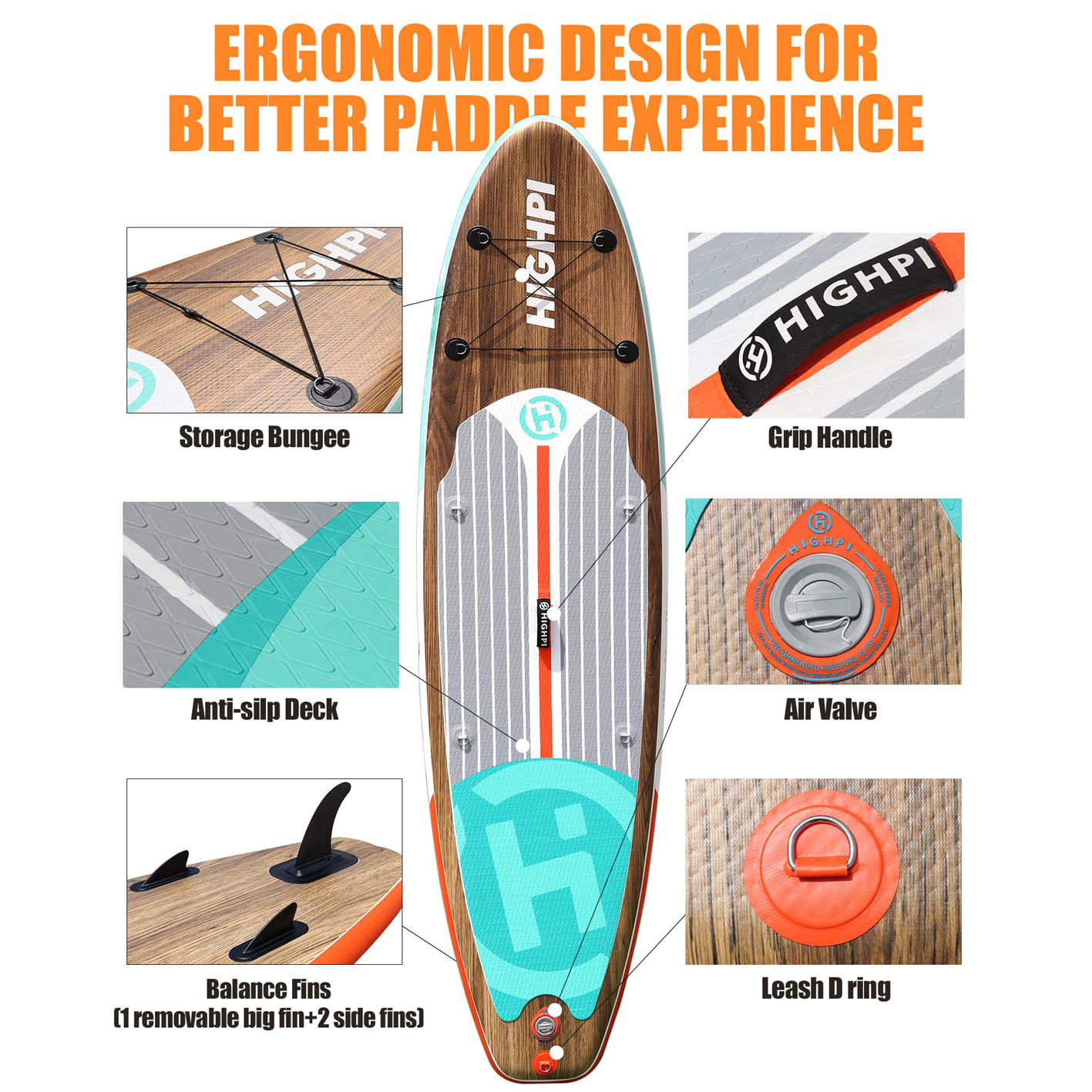 Highpi Inflatable Stand Up Paddle Board 11'x33''x6''W Premium SUP Accessories, Backpack, Wide Stance, Surf Control, Non-Slip Deck, Leash, Paddle and Pump