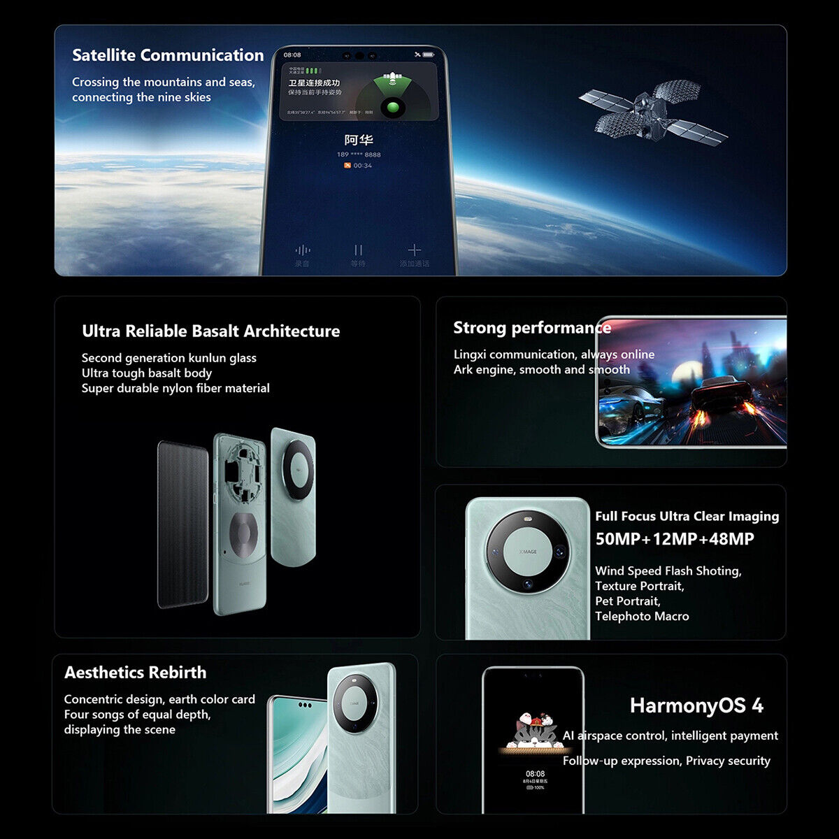 Huawei Mate 60 Pro  HarmonyOS 4.0 Kirin 9000S 120Hz 88W 50MP 16GB+1024GB NFC