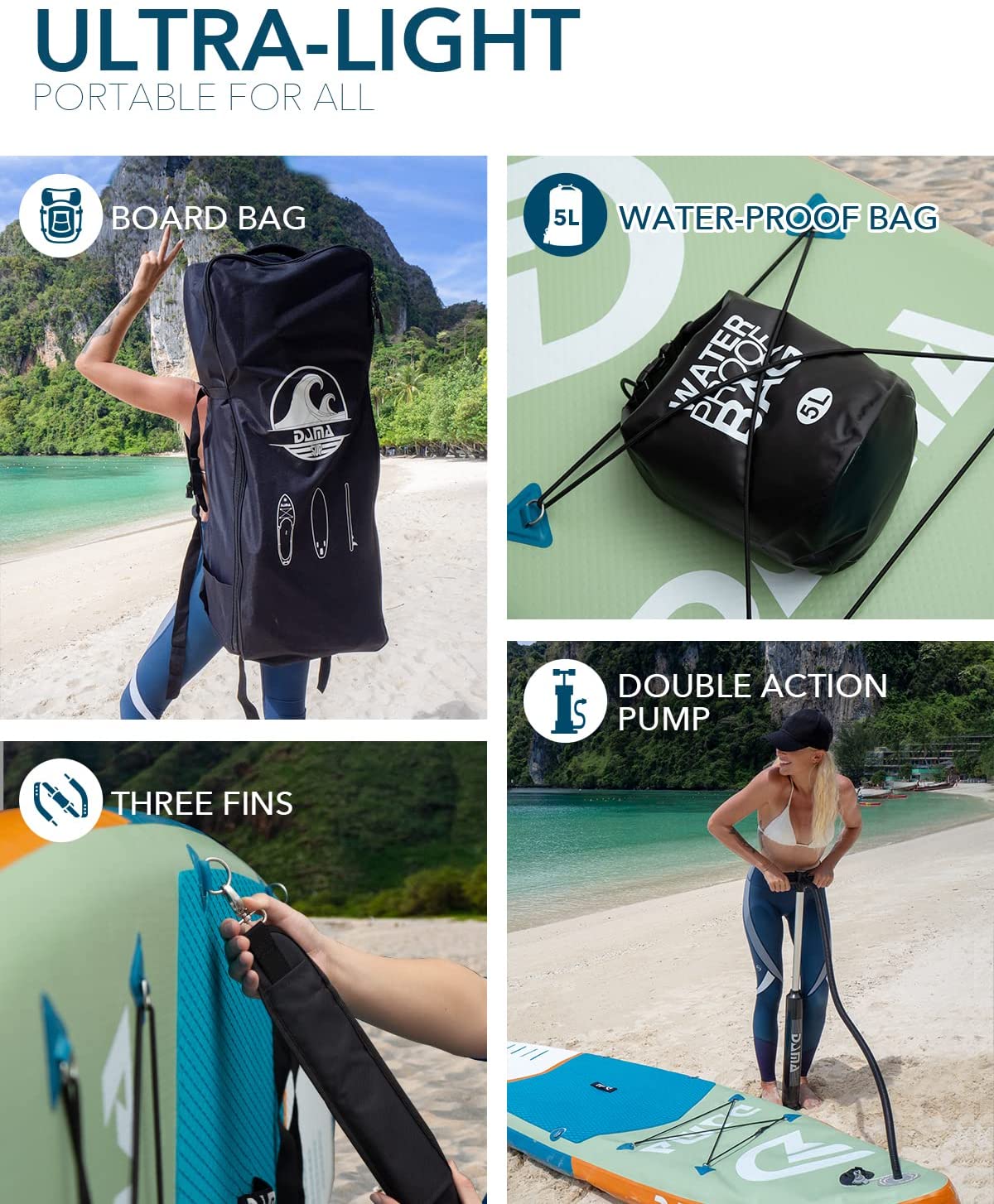 DAMA Inflatable Stand Up Paddle Board 11'*33'' *6'', Yoga Paddleboard, 11ft sup, Fishing Paddle Boards for Adults, Blow up sup, Standup sup w/Camera Seat, 4 pcs Floating Kayak Paddle, Board Carrier