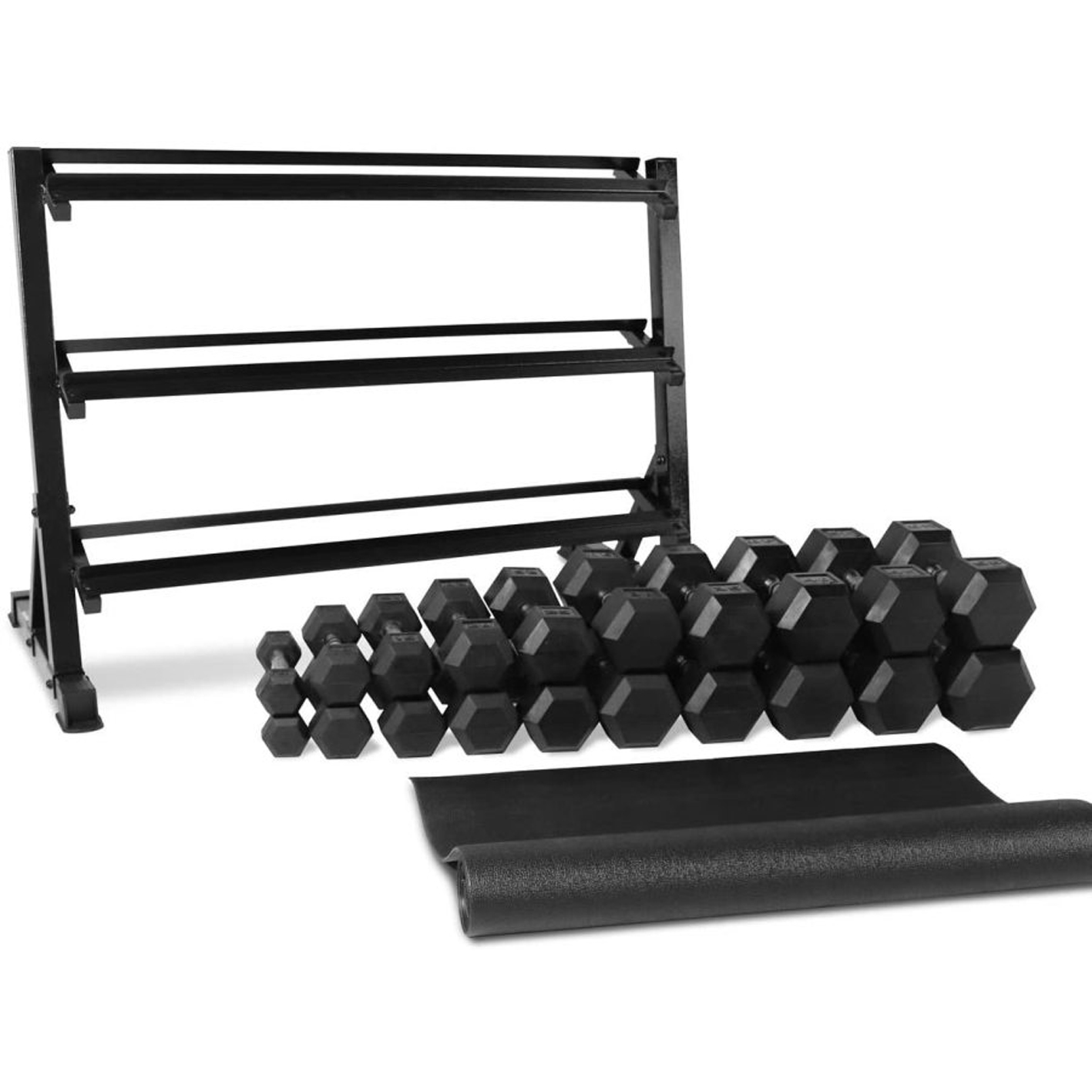 WF Athletic Supply Rubber Coated Hex Dumbbell Set with Dumbbell Rack
