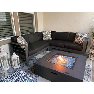Cape Coral Outdoor Aluminum V-Shape Sectional Sofa Set with Fire Table by Christopher Knight Home - Grey + Light Grey