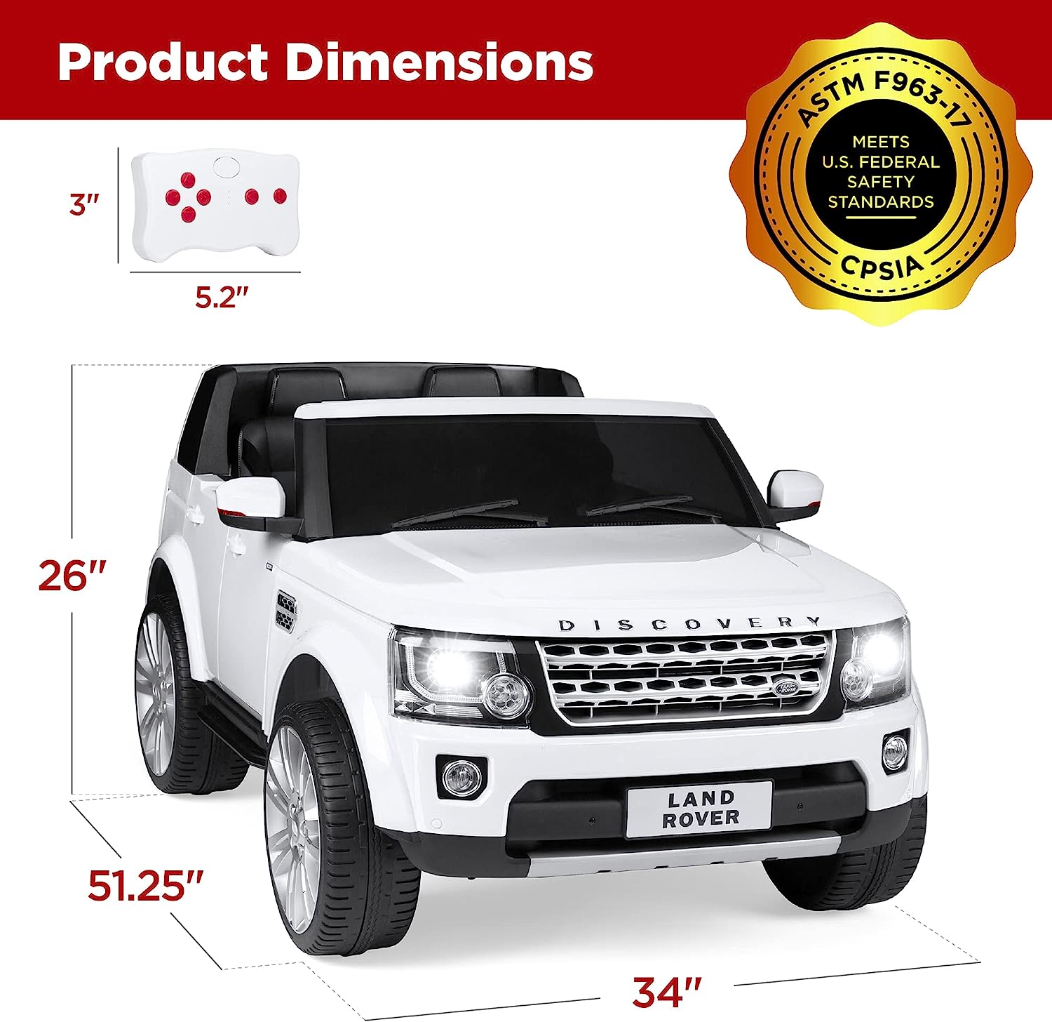 Products 12V 3.7 MPH 2-Seater Licensed Land Rover Ride On Car Toy wParent Remote Control.