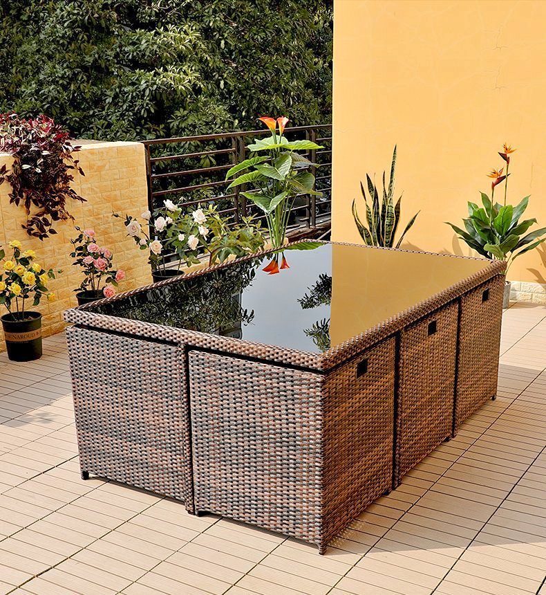 Outsunny Outdoor 11 Piece Rattan Garden Furniture Patio Dining Table Set