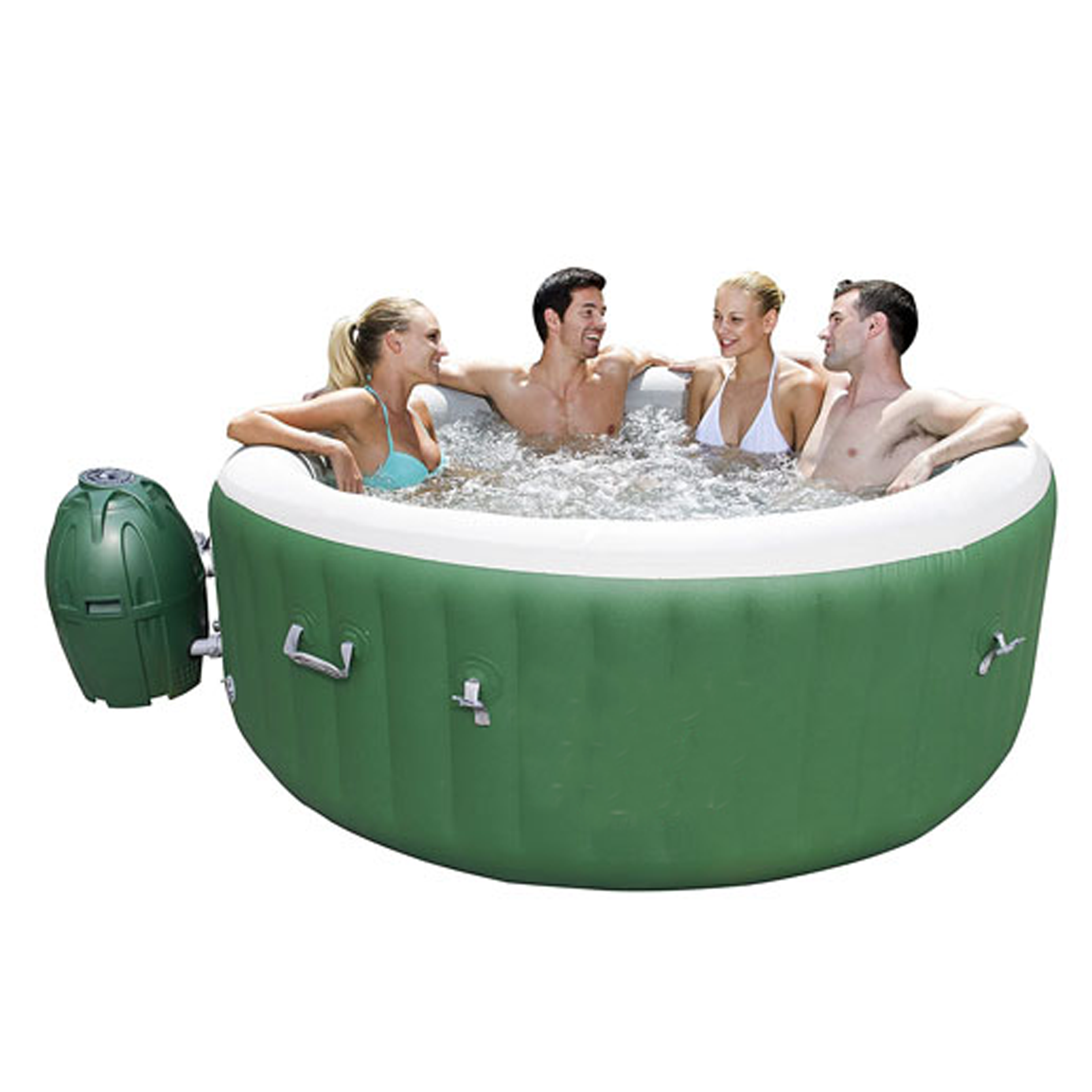 Outdoor portable inflatable hot tub spa for 4 persons with 120 nozzles, pumps, 2 filter elements and bathtub cover
