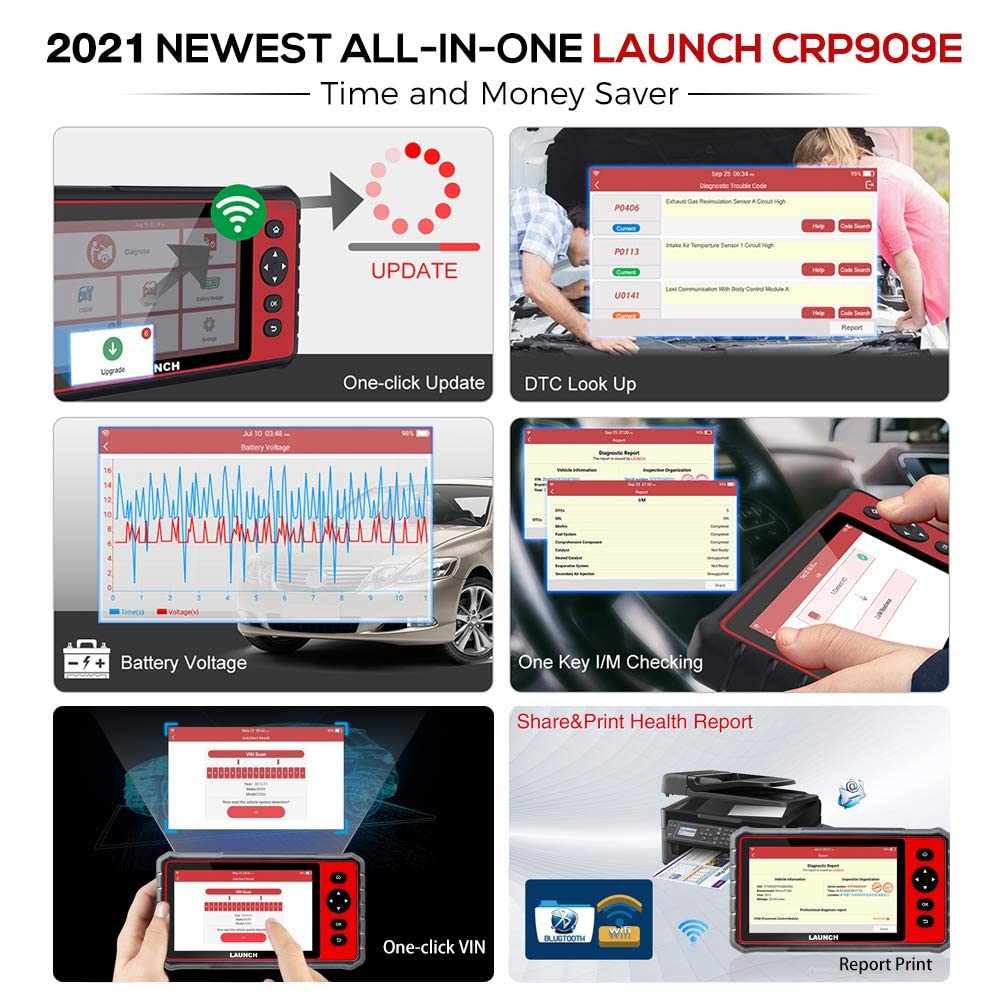 LAUNCH CRP909E Elite Full System OBD2 Scanner,OE-Level Car Diagnostic Scan Tool,26 Reset Service Functions,Key Program,TPMS,SAS,DPF,IMMO,ABS Bleeding, WiFi Free Update,TPMS As Gift