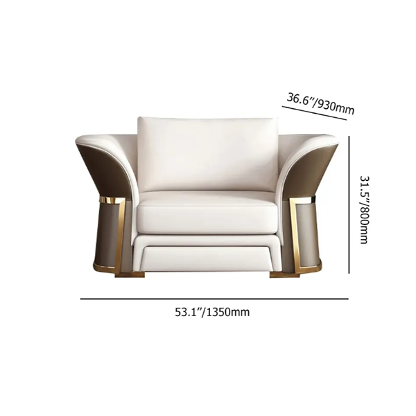 Modern Faux Leather Living Ro om Sofa Set in Brown & White Set of 3