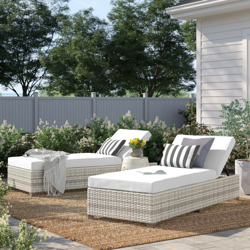 Long Reclining Chaise Lounge Set with Cushions (Set of 2)