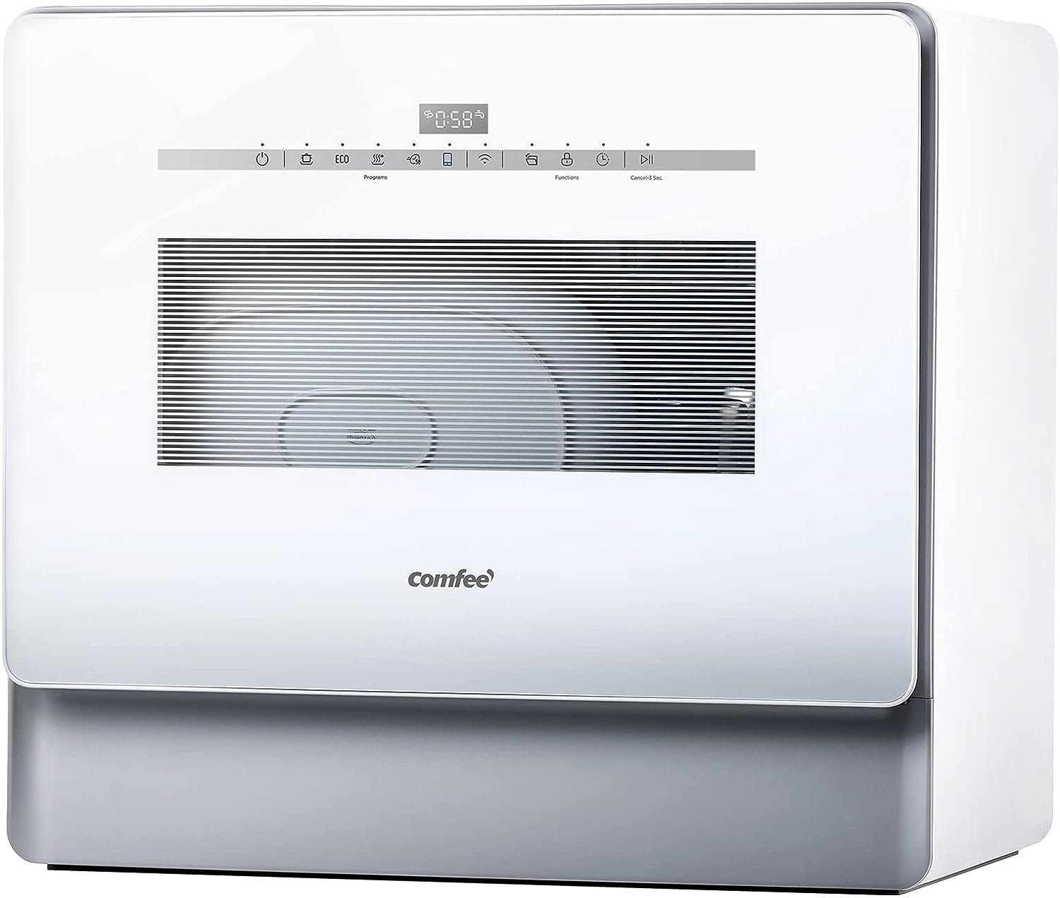 COMFEE' Mini Plus Dishwasher TD305-W Compact Table Top Dishwasher with 3 Place Settings, 7 Programmes, Touch Control, LED Display, Delay Start and Off-peak Wash Function - White [Energy Class F]