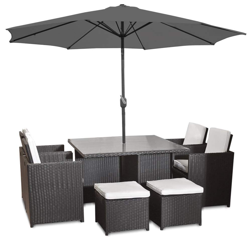 Harts Premium Rattan Dining Set, Cube 8 Seats Garden Patio Conservatory Furniture inc Rain Cover & Parasol