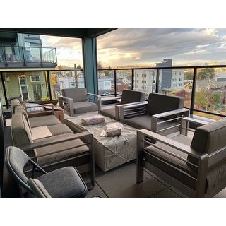 Cape Coral Outdoor 7-seater Chat Set by Christopher Knight Home - Set w/Light Fire Table