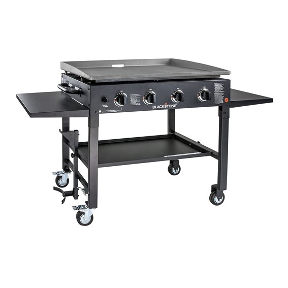 Blackstone 1554 Cooking 4 Burner Flat Top Gas Grill Propane Fuelled Restaurant Grade Professional 36” Outdoor Griddle Station with Side Shelf, 36 Inch, Black